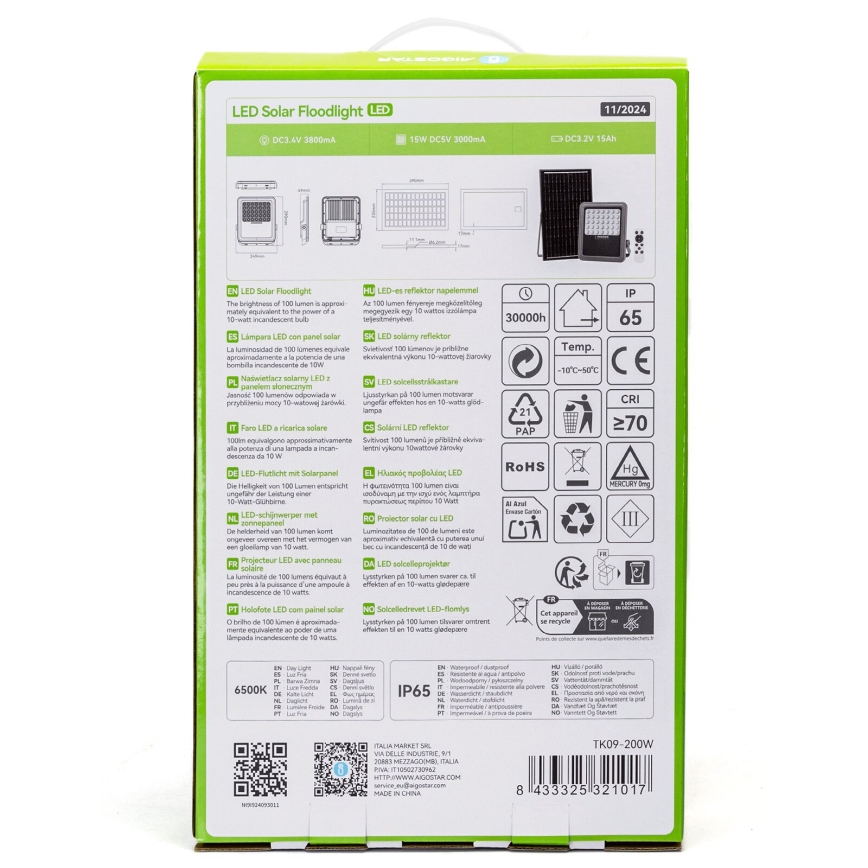 Aigostar - LED dimbar solreflektor LED/200W/3,4V IP65 15000 mAh + fjärrkontroll