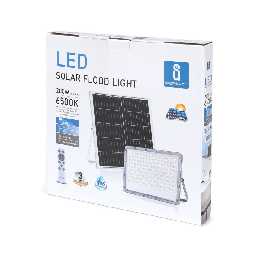 Aigostar - Dimmbar LED-solcellsstrålkastare LED/200W/3,4V 20000 mAh IP65 + fjärrkontroll