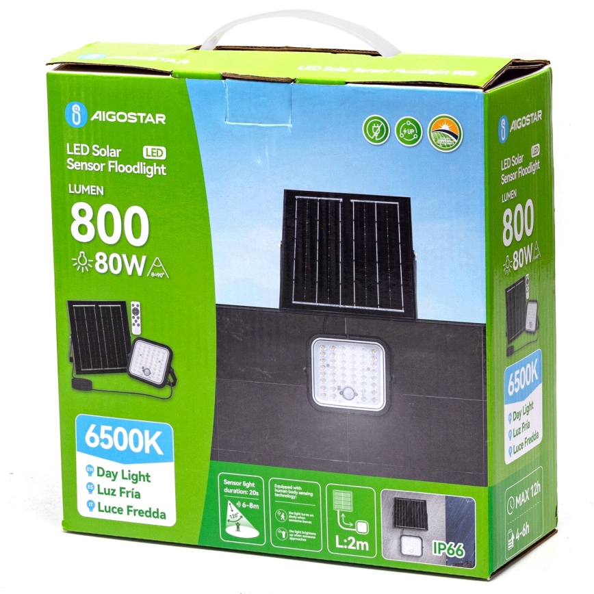 Aigostar - Dimbart LED-solcellsreflektor med sensor LED/80W/3,4V 6500K IP66 4000 mAh + fjärrkontroll