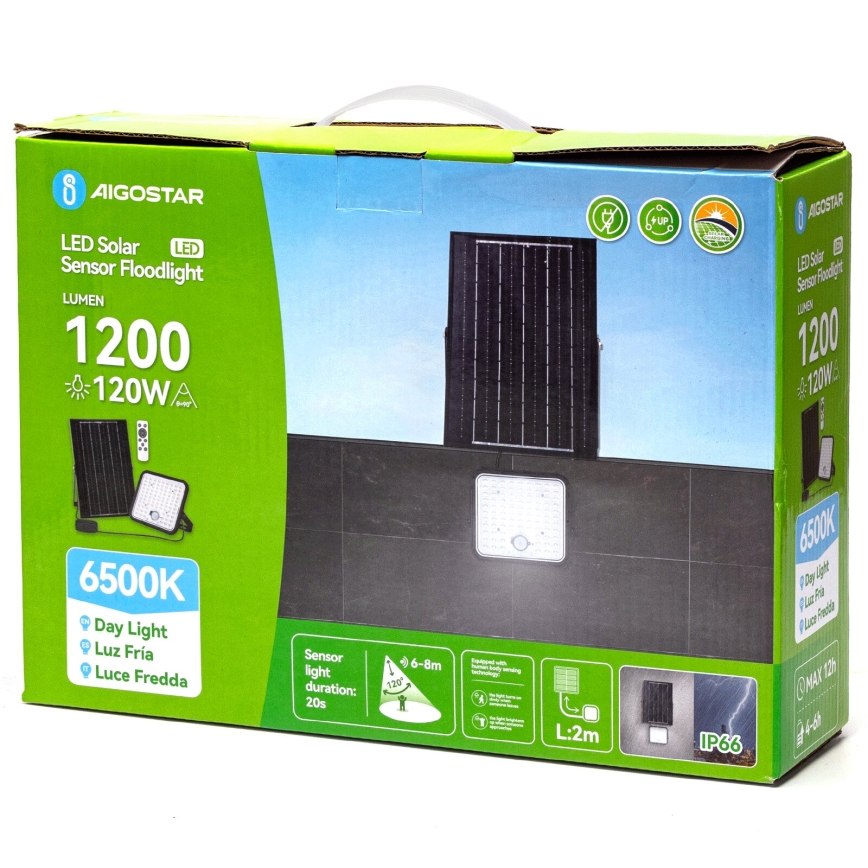 Aigostar - LED dimbar solreflektor med sensor LED/120W/3,4V 6500K IP66 8000 mAh + fjärrkontroll