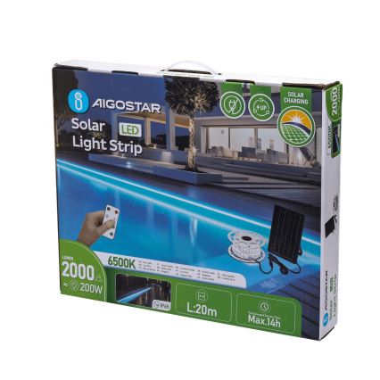 Aigostar - dimbar solcellsdriven LED-remsa LED/20W/3,2V 20 m 6500K IP65 + fjärrkontroll