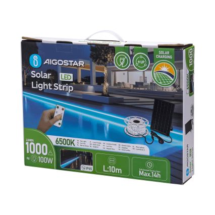 Aigostar - Dimmbar solcellsdriven LED-remsa LED/20W/3,2V 20 m 2700K IP65 20000 mAh + fjärrkontroll