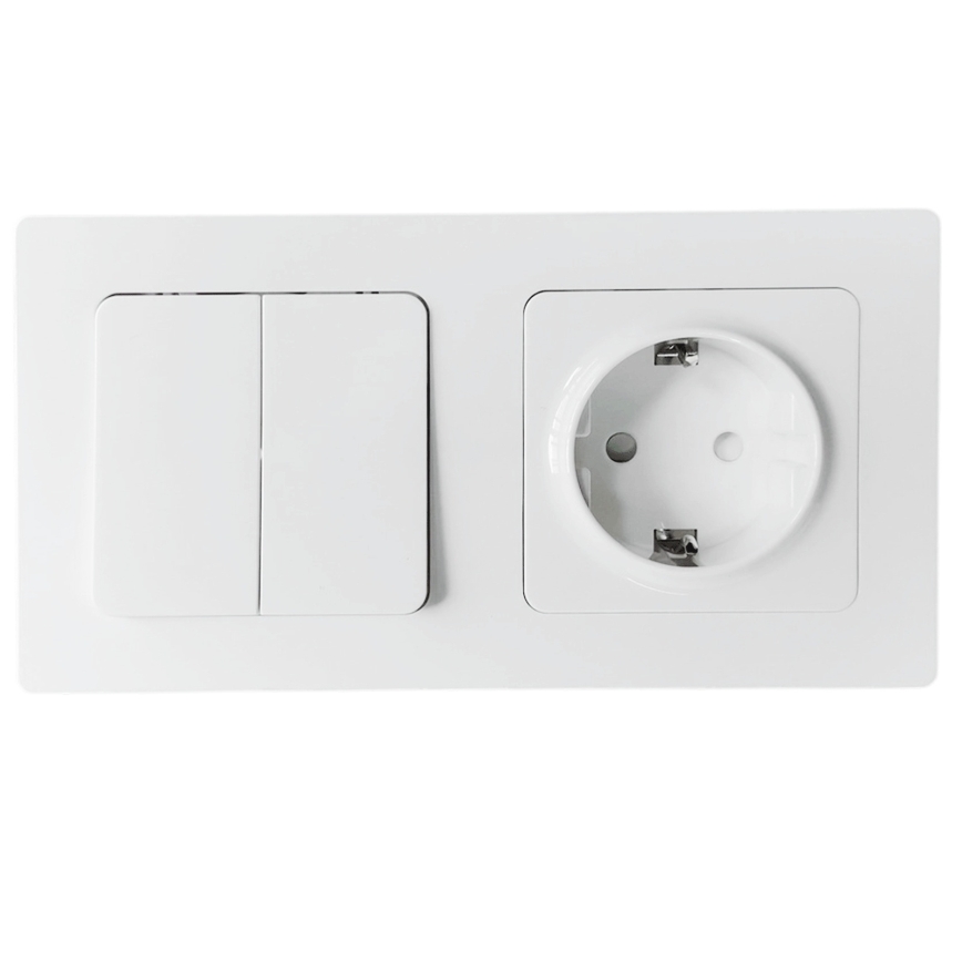 Aigostar - Dubbel strömbrytare nr. 6 + 6 och SCHUKO-uttag 250V med vit ram