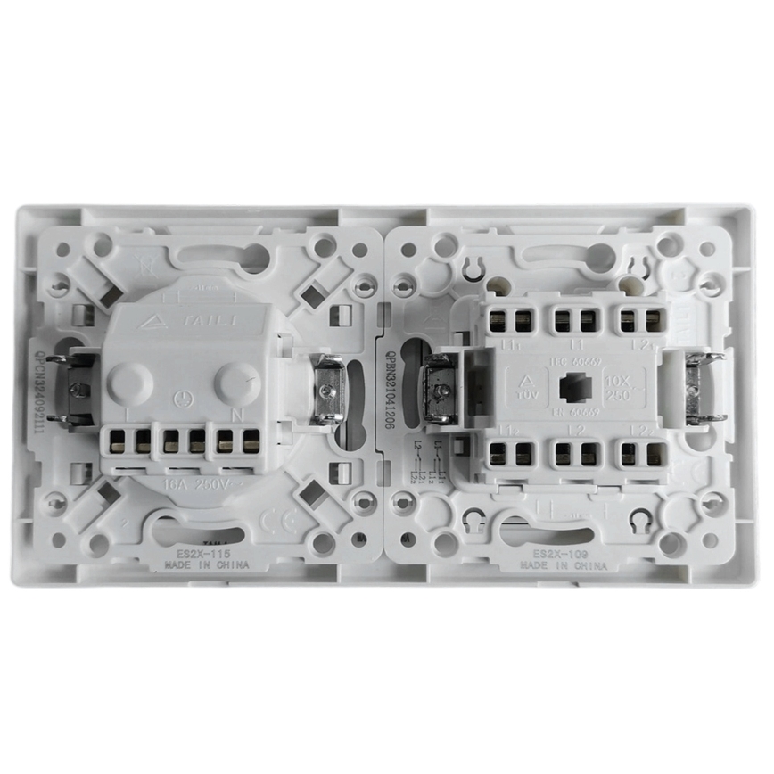 Aigostar - Dubbel strömbrytare nr. 6 + 6 och SCHUKO-uttag 250V med vit ram