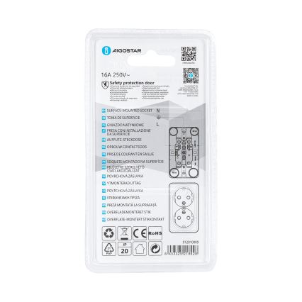 Aigostar - Dubbelt vägguttag SCHUKO 250V vitt