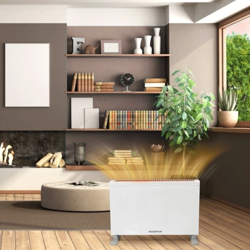 Aigostar - Elektrisk direktvärmare/konvektor med LCD-display ECO/1250/2000W/230V + fjärrkontroll