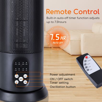 Aigostar - Elektrisk värmare 1500W/230V + fjärrkontroll