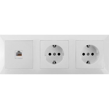 Aigostar - Ethernetuttag och 2x Schuko-uttag med vit ram