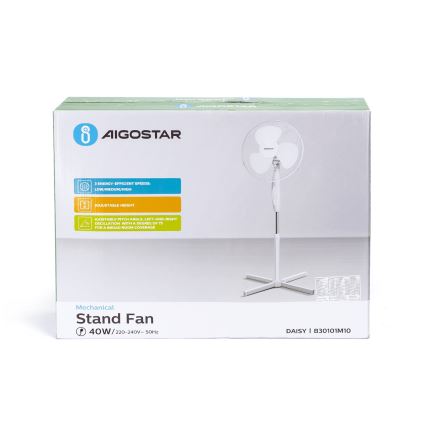 Aigostar - Golvfläkt 45W/230V 125 cm vit