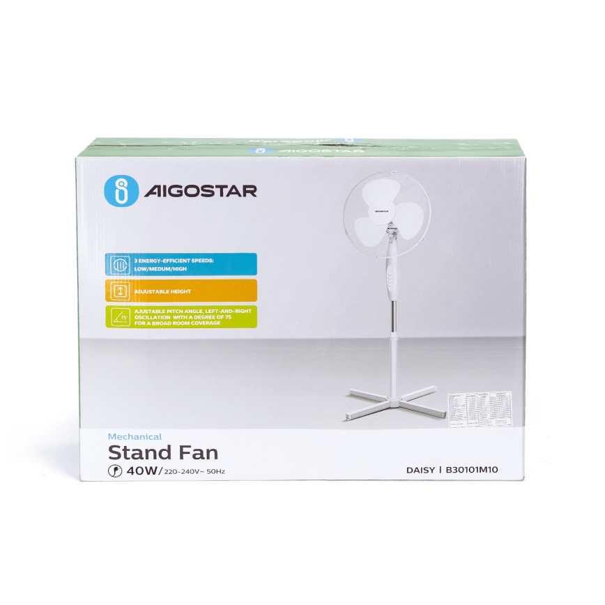 Aigostar - Golvfläkt 45W/230V 125 cm vit