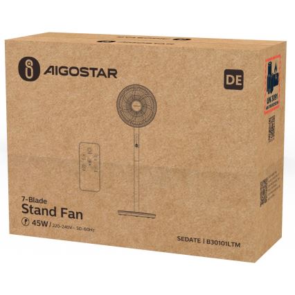 Aigostar - Golvfläkt 2-i-1 45W/230V vit + fjärrkontroll