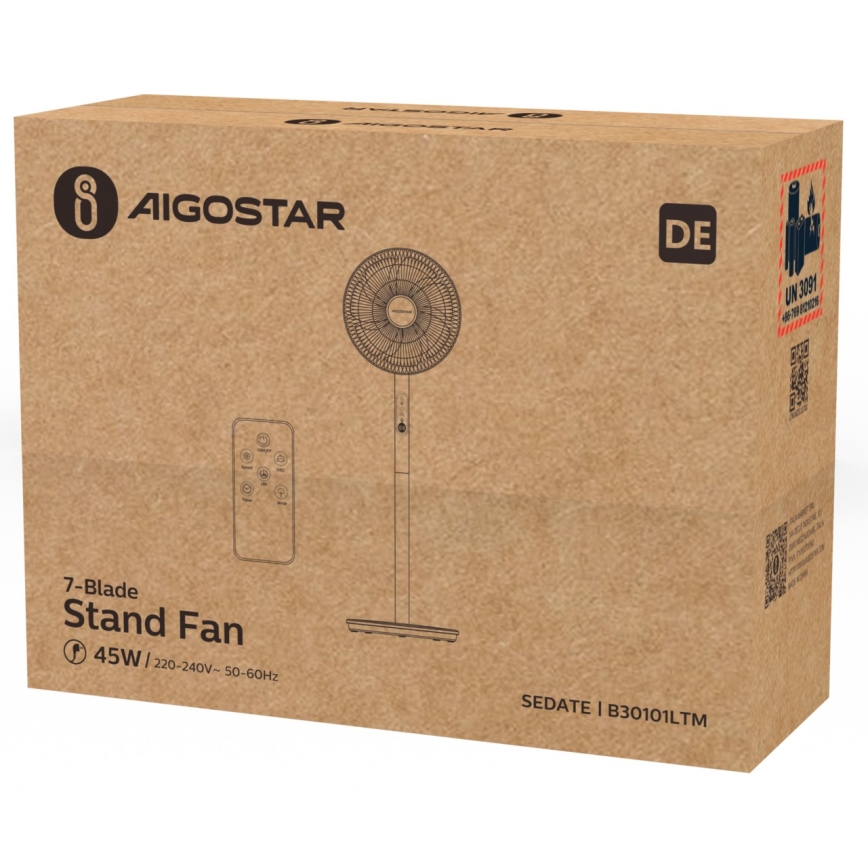 Aigostar - Golvfläkt 2-i-1 45W/230V vit + fjärrkontroll