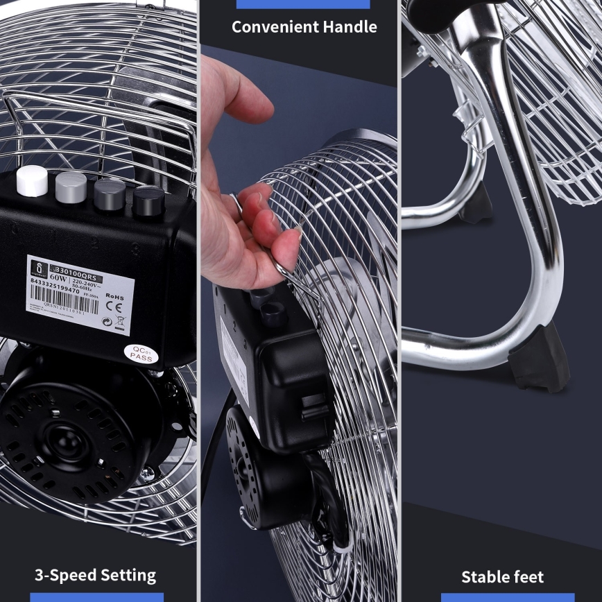 Aigostar - Golvfläkt 60W/230V 44,5 cm blank krom