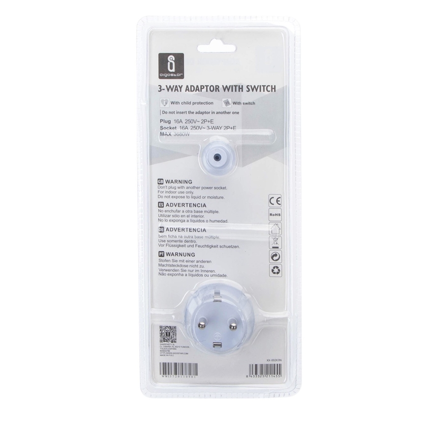 Aigostar - Grenuttag med strömbrytare 3x16A/230V SCHUKO