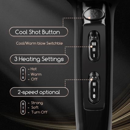 Aigostar - Hairdryer 2400W/230V svart/koppar