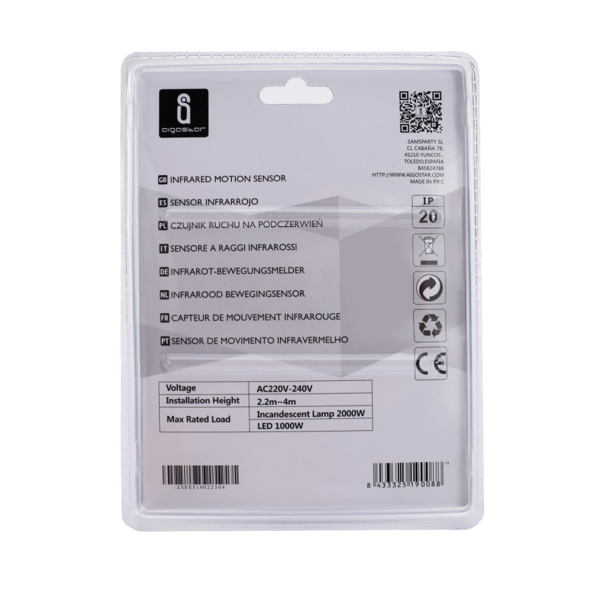 Aigostar - Infraröd rörelsesensor 230V vit