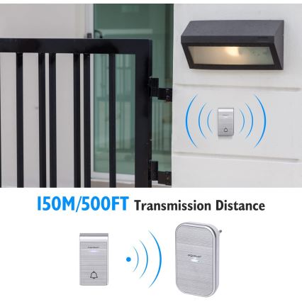 Aigostar - KIT 2x Plugin trådlös dörrklocka 230V/12V IP44 silver