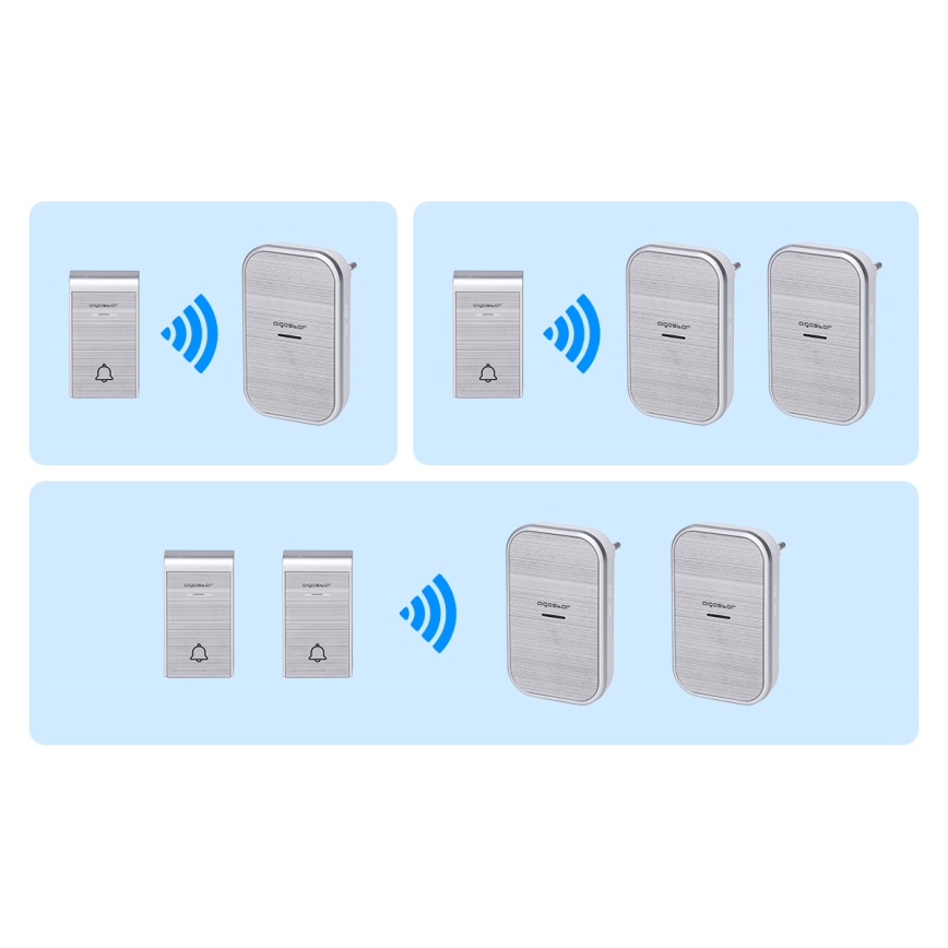 Aigostar - KIT 2x Plugin trådlös dörrklocka 230V/12V IP44 silver