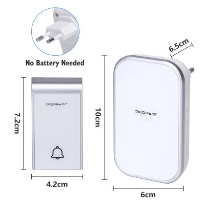 Aigostar - KIT 2x Plugin trådlös dörrklocka 230V/12V IP44 vit