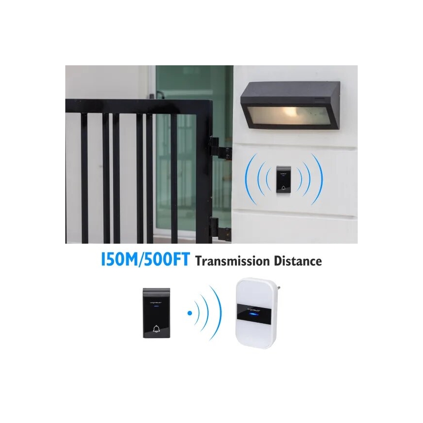 Aigostar - KIT 2x Plugin trådlös dörrklocka 230V/12V IP44 vit/svart