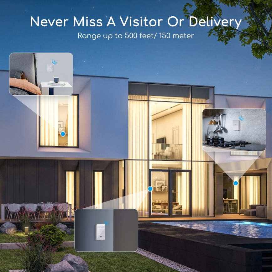 Aigostar - KIT 2x Trådlös dörrklocka 3xAA/12V IP44 silver