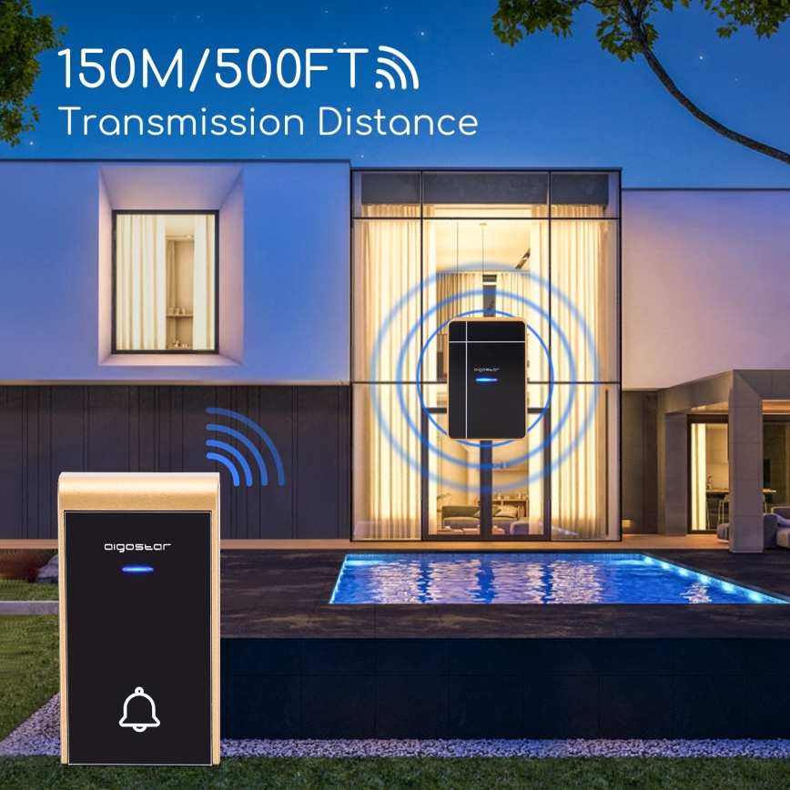 Aigostar - KIT 2x Trådlös dörrklocka 3xAA/12V IP44 svart