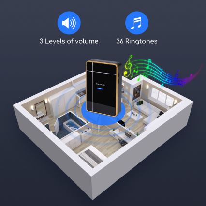 Aigostar - KIT 2x Trådlös dörrklocka 3xAA/12V IP44 svart