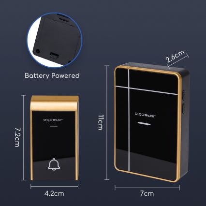 Aigostar - KIT 2x Trådlös dörrklocka 3xAA/12V IP44 svart