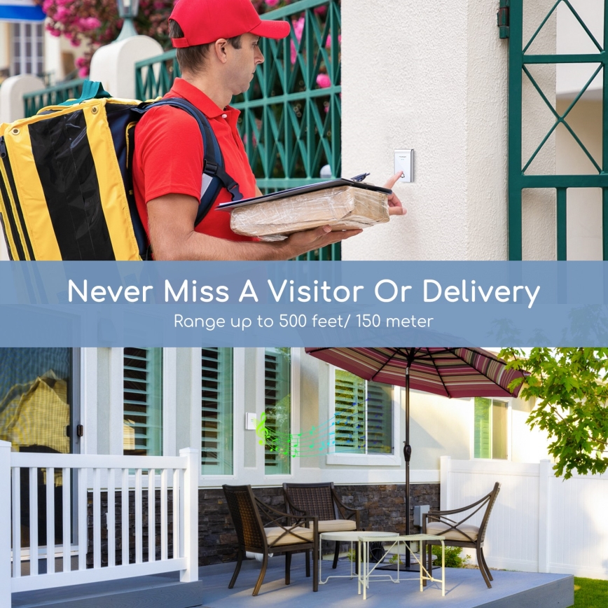 Aigostar - KIT 2x Trådlös dörrklocka 3xAA/12V IP44 vit