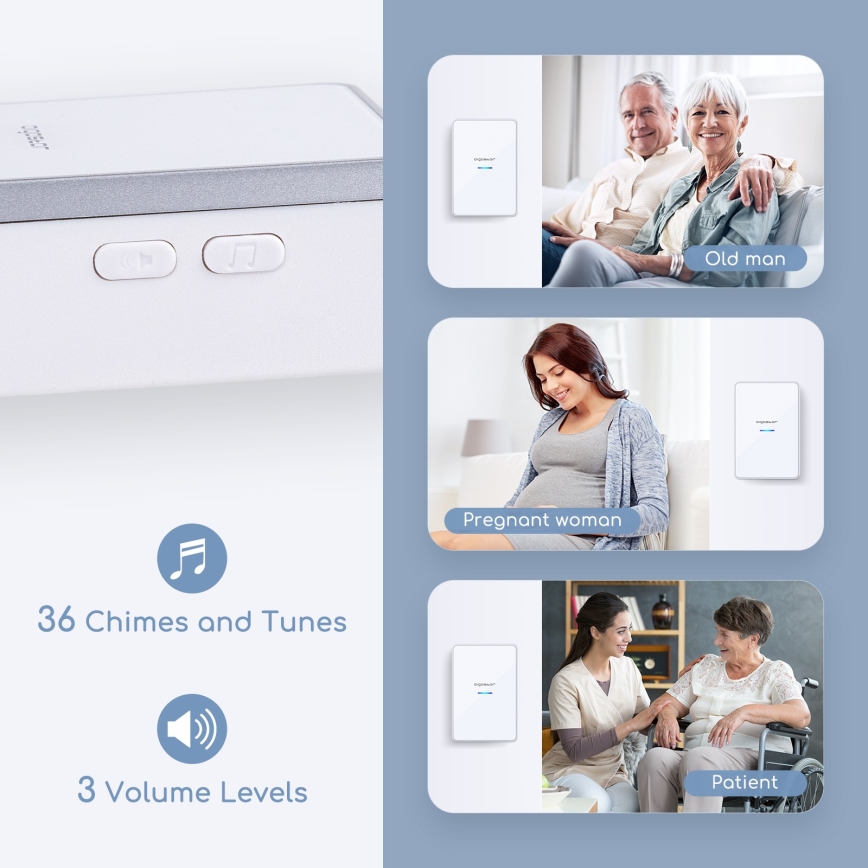 Aigostar - KIT 2x Trådlös dörrklocka 3xAA/12V IP44 vit