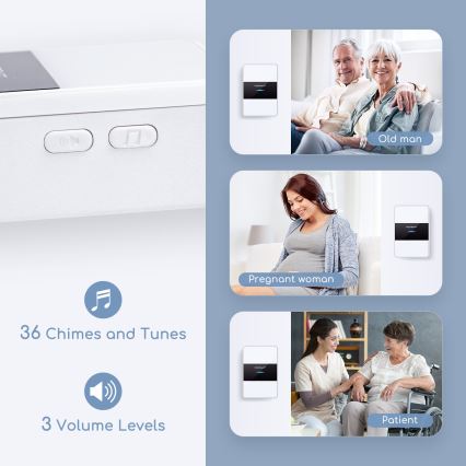 Aigostar - KIT 2x Trådlös dörrklocka 3xAA/12V IP44 vit/svart