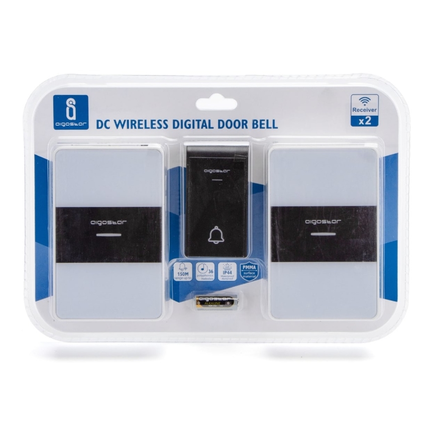 Aigostar - KIT 2x Trådlös dörrklocka 3xAA/12V IP44 vit/svart