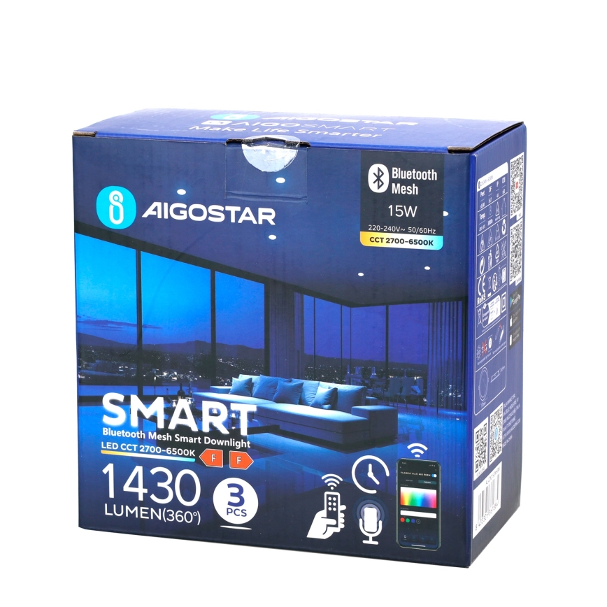 Aigostar - KIT 3x LED Dimbar infälld belysning MESH LED/15W/230V 2700K-6500K diameter 17cm