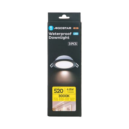 Aigostar - KIT 3x LED infälld lampa för utomhusbruk LED/4,8W/230V 3000K IP65 svart