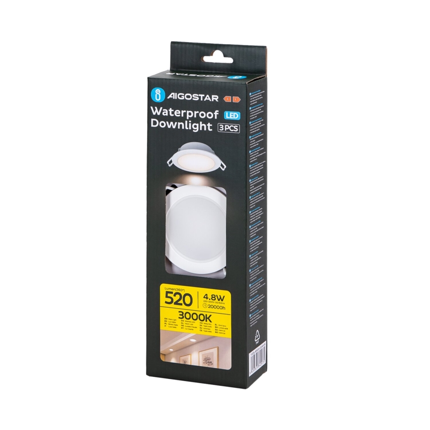 Aigostar - KIT 3x LED infälld lampa för utomhusbruk LED/4,8W/230V 3000K IP65 vit