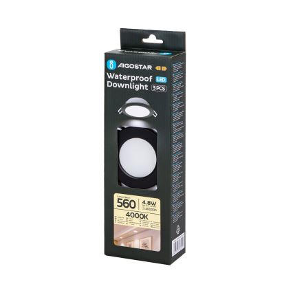 Aigostar - KIT 3x LED infälld lampa för utomhusbruk LED/4,8W/230V 4000K IP65 svart