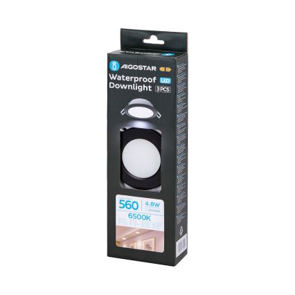 Aigostar - KIT 3x LED infälld lampa för utomhusbruk LED/4,8W/230V 6500K IP65 svart
