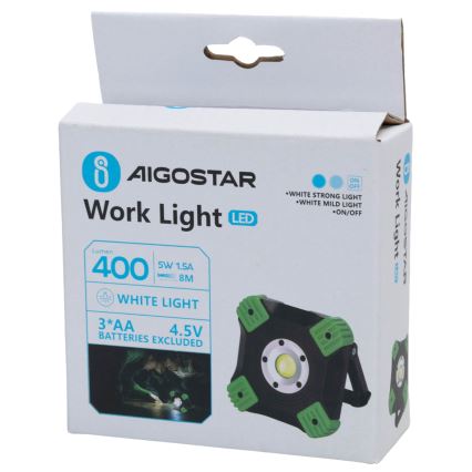 Aigostar - LED-arbetslampa 5W/3xAA 6500K IP44