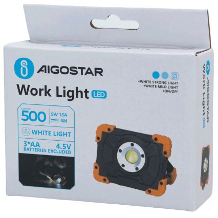 Aigostar - LED-arbetslampa LED/5W/3xAA 6500K IP44