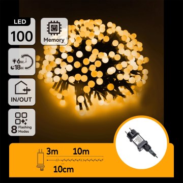Aigostar - LED-dekorationsslinga för utomhusbruk, 100 LED, 8 funktioner, 10 m, IP44, varmvit