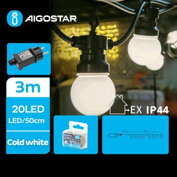 Aigostar - LED dekorerande utomhusslinga 20xLED/3m IP44 kallvit