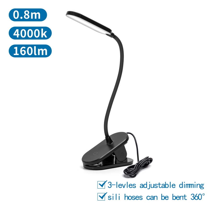 Aigostar - LED Dimbar bordslampa med klämma LED/2,5W/5V svart