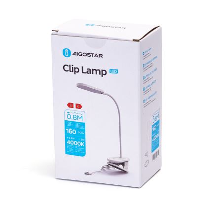 Aigostar - LED Dimbar bordslampa med klämma LED/2,5W/5V vit