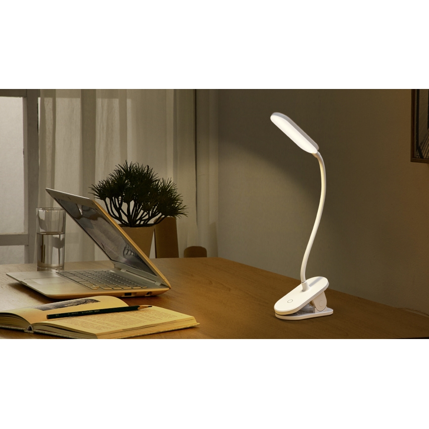 Aigostar - LED dimbar laddningsbar skrivbordslampa med klämma LED/2,5W/5V 1200mAh vit