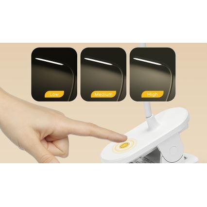 Aigostar - LED dimbar laddningsbar skrivbordslampa med klämma LED/2,5W/5V 1200mAh vit