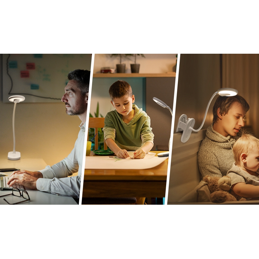 Aigostar - LED dimbar laddningsbar skrivbordslampa med klämma LED/2,5W/5V 1200mAh vit