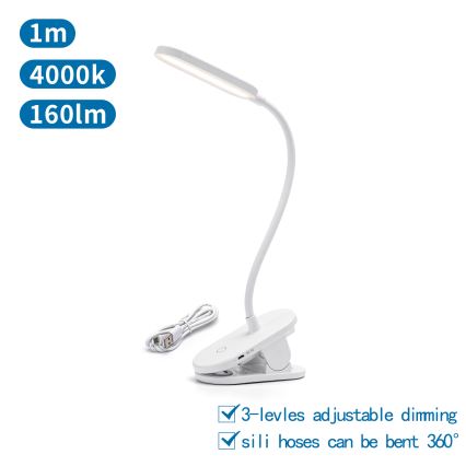 Aigostar - LED dimbar laddningsbar skrivbordslampa med klämma LED/2,5W/5V 1200mAh vit