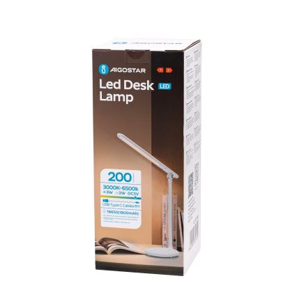 Aigostar - LED Dimbara uppladdningsbara touchbordslampa LED/3W/5V 2700/4000/6500K 1800 mAh