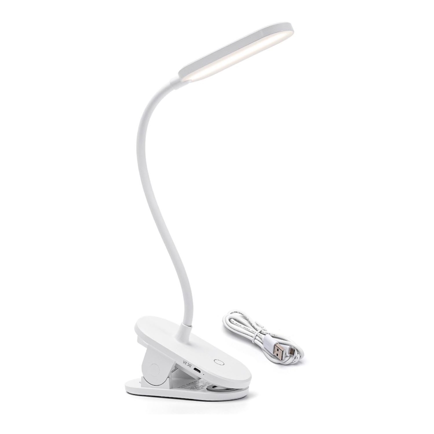 Aigostar - LED dimbar laddningsbar skrivbordslampa med klämma LED/2,5W/5V 1200mAh vit