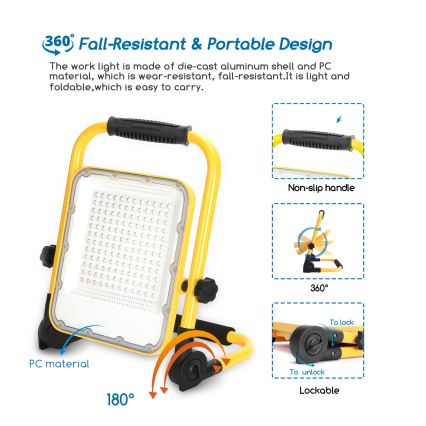 Aigostar - LED dimbar uppladdningsbar strålkastare LED/100W/5V 6500K IP65 15000 mAh